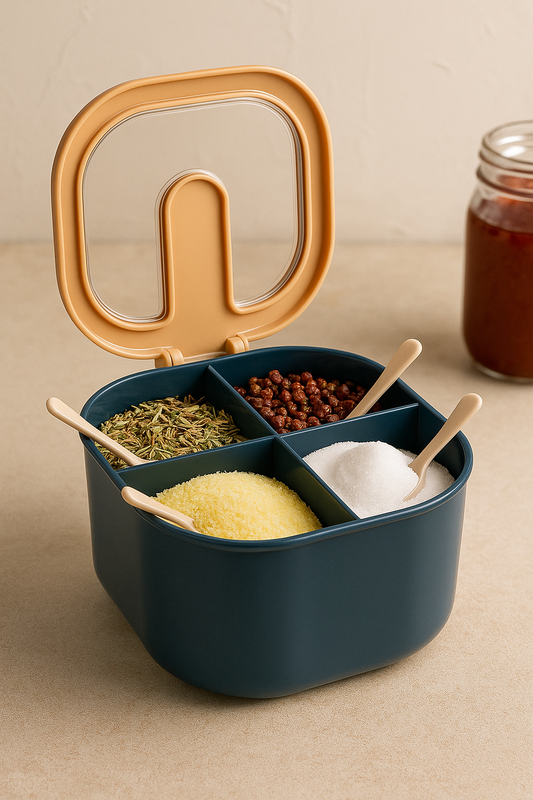 4 In 1 Partition Kitchen Seasoning Spice Box with Spoons Random Colours