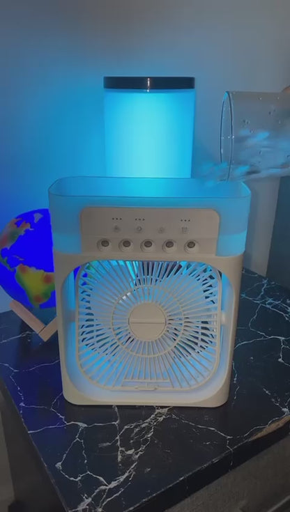 Portable Air Conditioner Fan: Usb Electric Fan With Led Night Light, Fine Mist Water, And Humidifier Function (BIG SIZE)